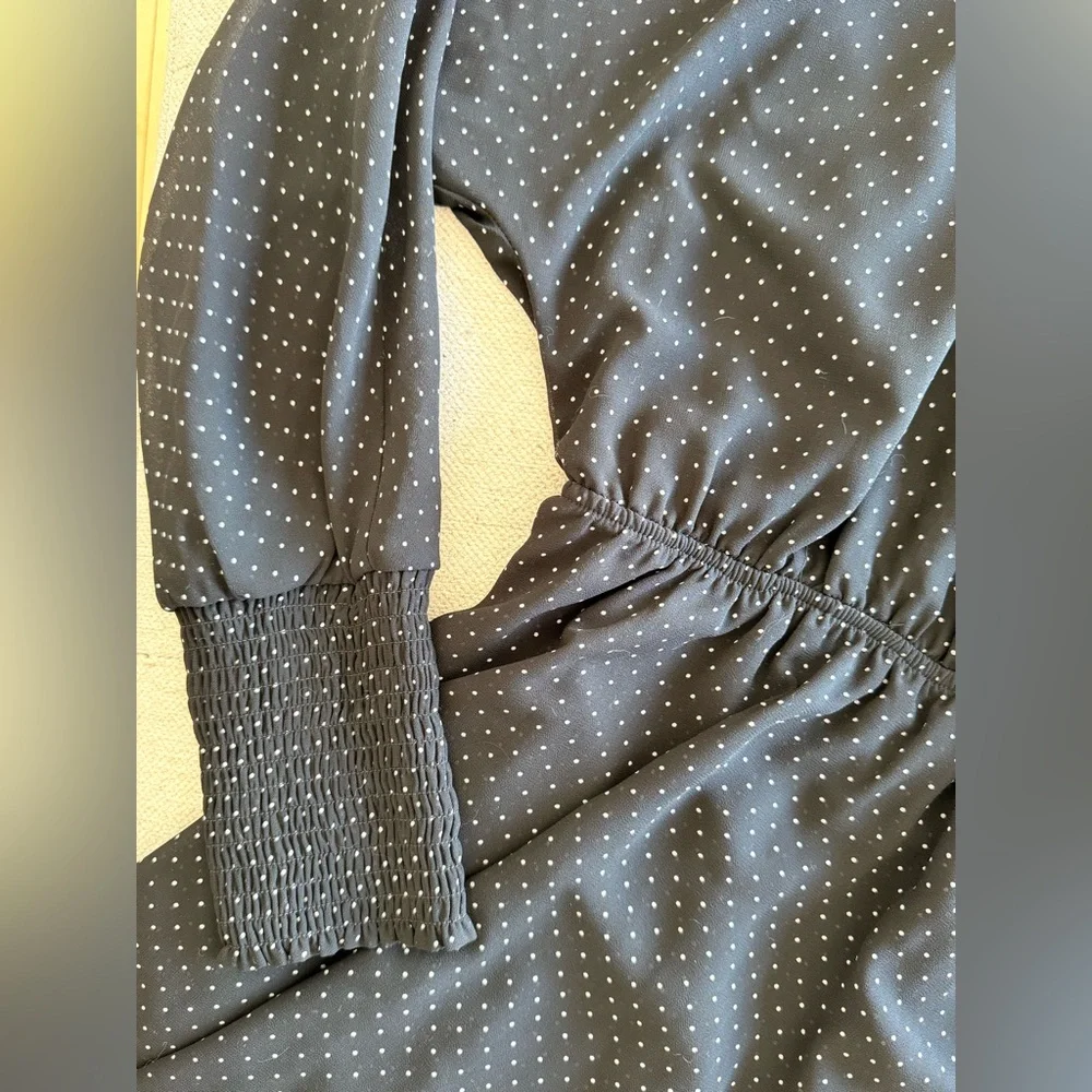 Dynamite Black Long Sleeve Polka Dot Midi Dress - Picture 4 of 12